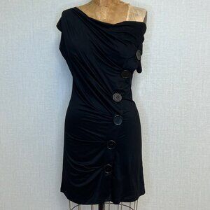 NWT Y2K Korean Fashion 80s Inspired Big Button Off Shoulder T-shirt Dress OS
